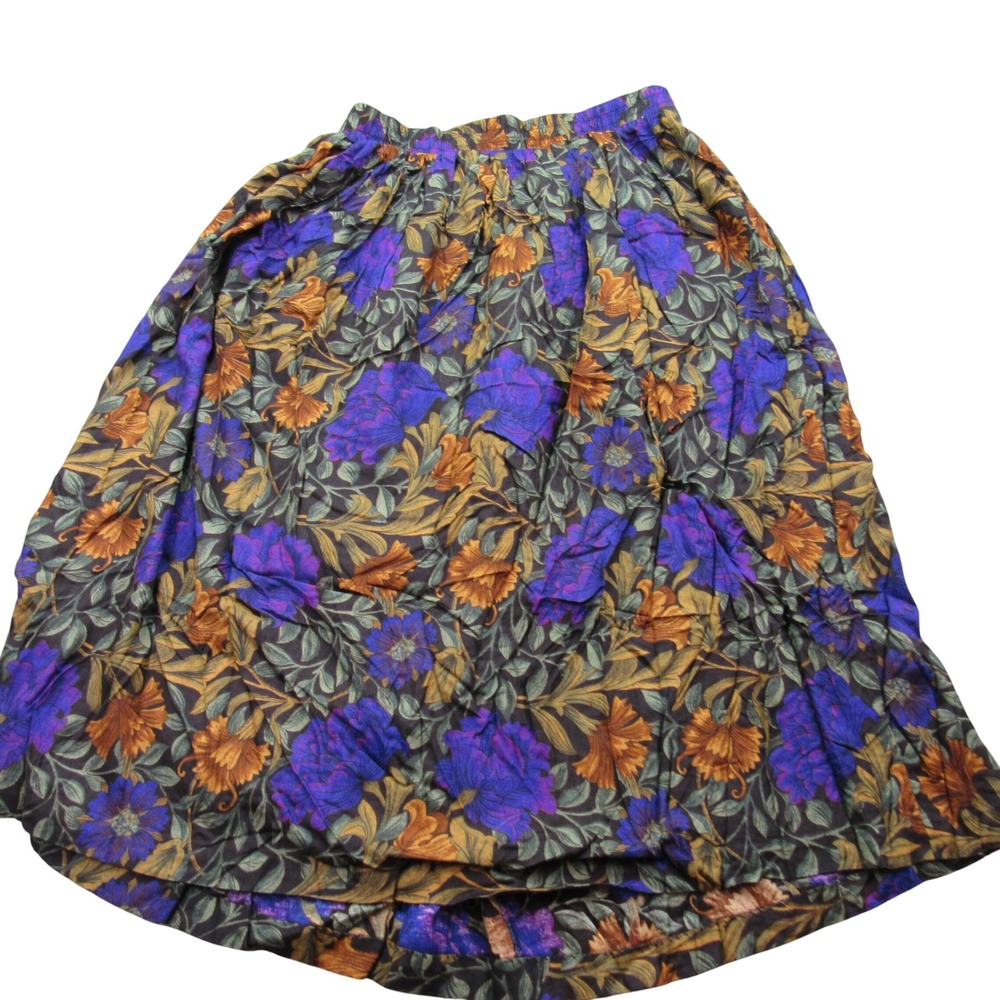 Vintage Kenneth Mitchell  Floral Print Midi Skirt Women's Size‎ 16 Elastic Waist